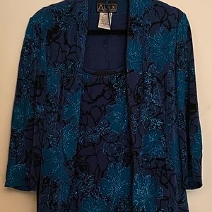 ALEX EVENINGS XL NAVY TURQUOISE SPARKLE 2 PIECE SET